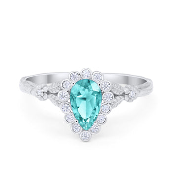 Teardrop Engagement Ring Simulated Paraiba Tourmaline CZ 925 Sterling Silver